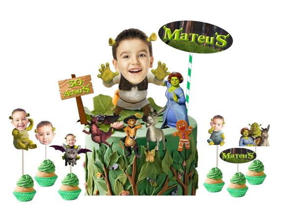 Topo de Bolo Shrek + 20 Toppers para Doces com Fotos