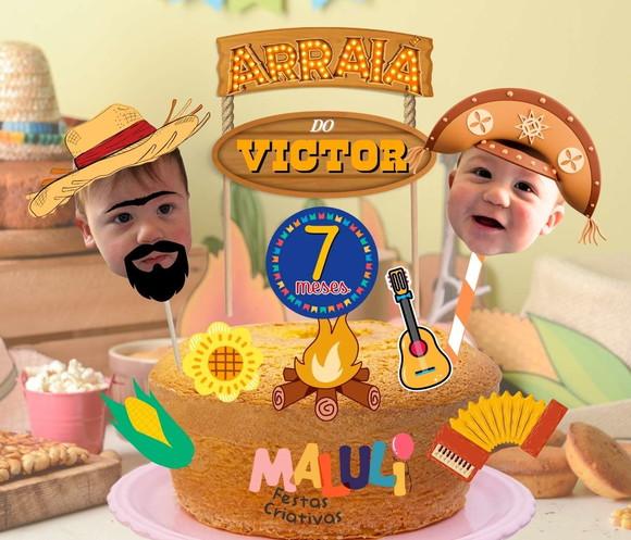 Topo para Bolo Festa Junina Personalizado com Foto Arraiá