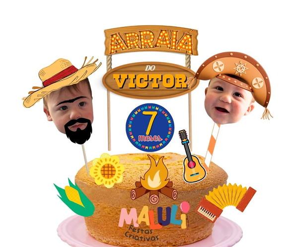 Topo para Bolo Festa Junina Personalizado com Foto Arraiá