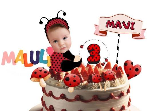 Topo para Bolo Joaninha com Foto do Aniversariante