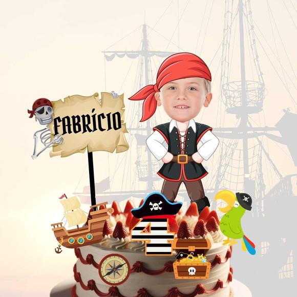 Topo Pirata para Bolo com Personalizado com Sua Foto.