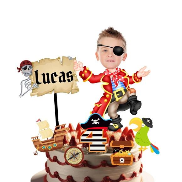 Topo Pirata para Bolo com Personalizado com Sua Foto.