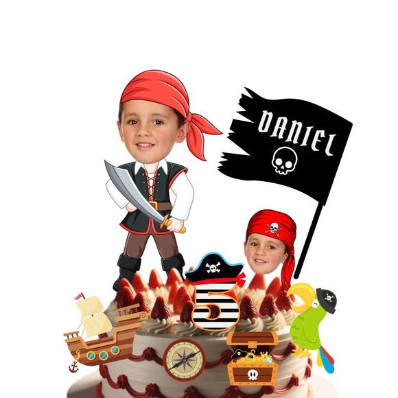 Topo Pirata para Bolo com Personalizado com Sua Foto.