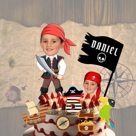 Topo Pirata para Bolo com Personalizado com Sua Foto.