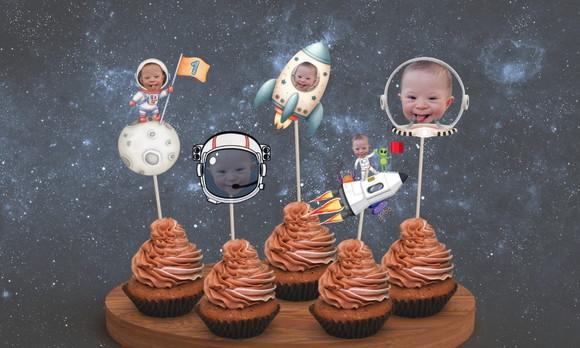 Toppers Astronautas com Foto para Docinhos e Salgados