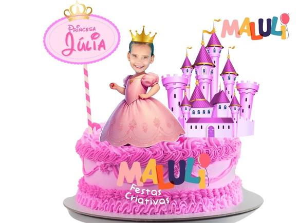 Topper Princesa para Bolo Topo Personalizado com Foto.