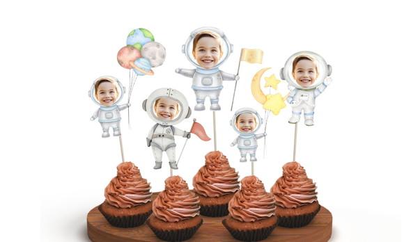 Toppers Astronautas com Foto para Docinhos e Salgados