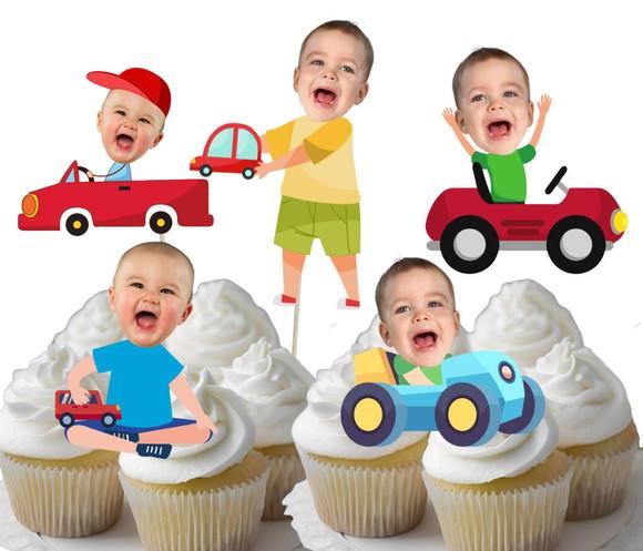 Toppers Carrinho com Foto para Doces, Cupcakes e Salgados..