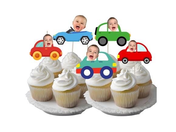 Toppers Carrinho com Foto para Doces. Tags com Rostinhos.