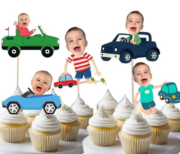 Toppers Carrinho com Foto para Doces, Cupcakes e Salgados..