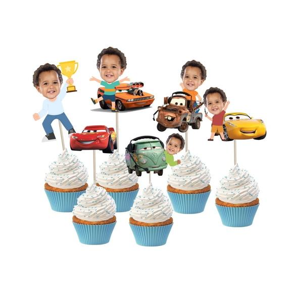 Toppers Carros Mcqueen com Foto para Decoração de Docinhos