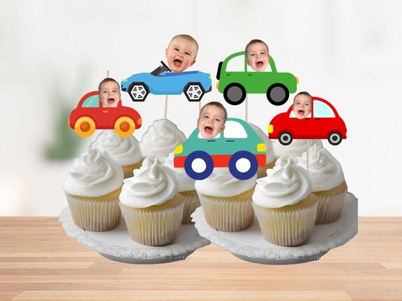 Toppers Carrinho com Foto para Doces. Tags com Rostinhos.