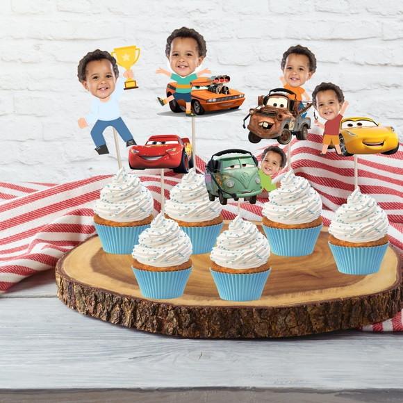 Toppers Carros Mcqueen com Foto para Decoração de Docinhos
