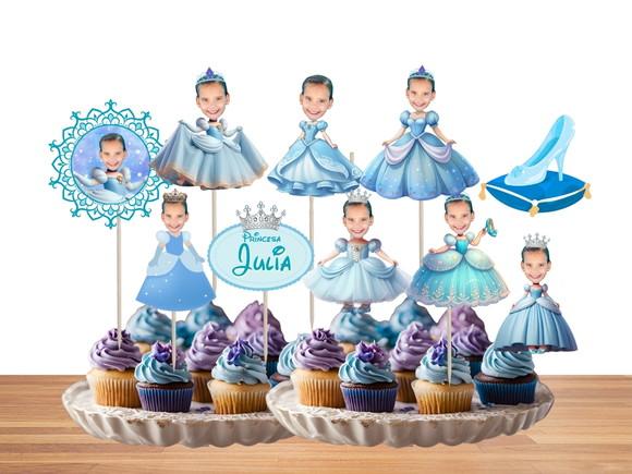 Toppers Cinderela Princesas com Sua Foto para Docinhos