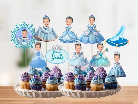 Toppers Cinderela Princesas com Sua Foto para Docinhos