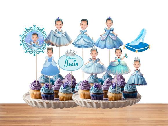 Toppers Cinderela Princesas com Sua Foto para Docinhos