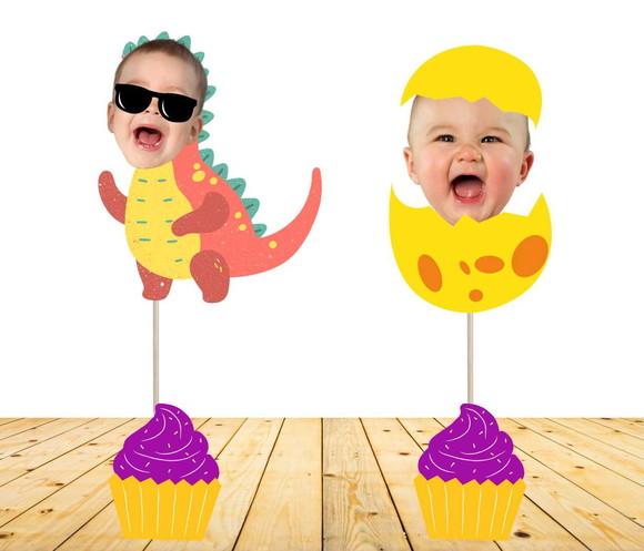Toppers Dino Baby com Sua Foto para Docinhos- 10 Modelos