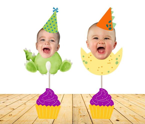 Toppers Dino Baby com Sua Foto para Docinhos- 10 Modelos