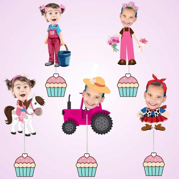 Toppers Fazendinha Menina com Foto - 10 Modelos Diferentes