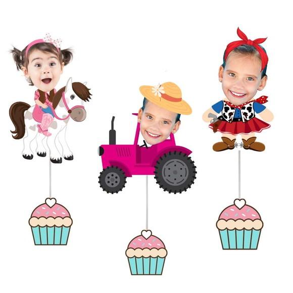 Toppers Fazendinha Menina com Foto - 10 Modelos Diferentes