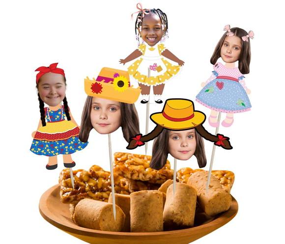 Toppers Festa Junina Meninas para Doces. Tags com Rostinhos.