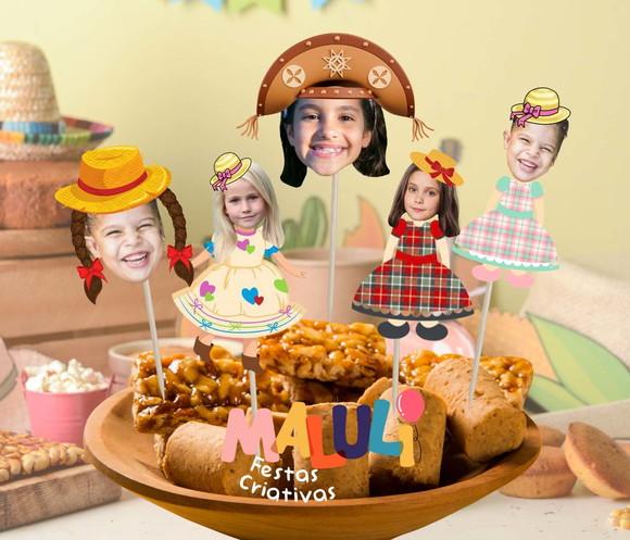 Toppers Festa Junina Meninas para Doces. Tags com Rostinhos.
