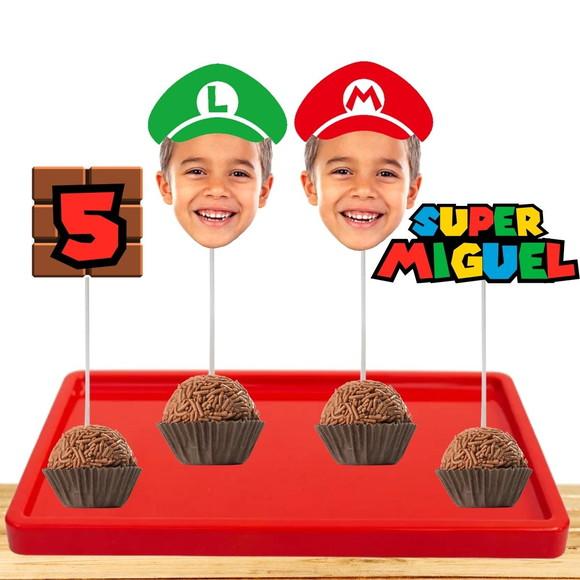 Toppers Mario Brós com Sua Foto para Docinhos