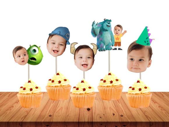 Toppers Monstros Sa com Sua Foto. Tags para Docinhos