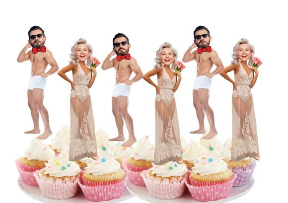 Toppers Noivo e Noiva com Foto para Decoração dos Doces,