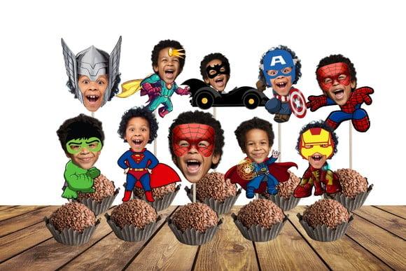 Toppers Super-heróis com Foto de Rostinhos.