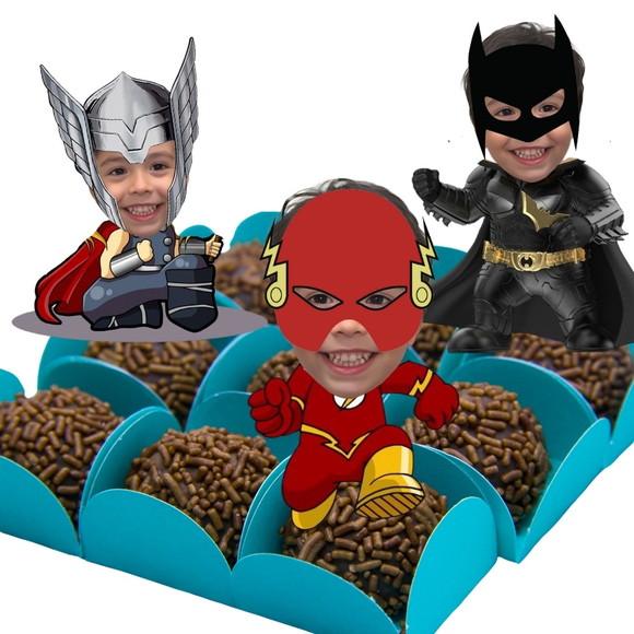 Toppers Super-heróis com Foto para Docinhos, Petiscos e Cupc