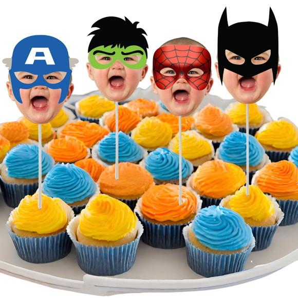 Toppers Super-heróis com Foto de Rostinhos.