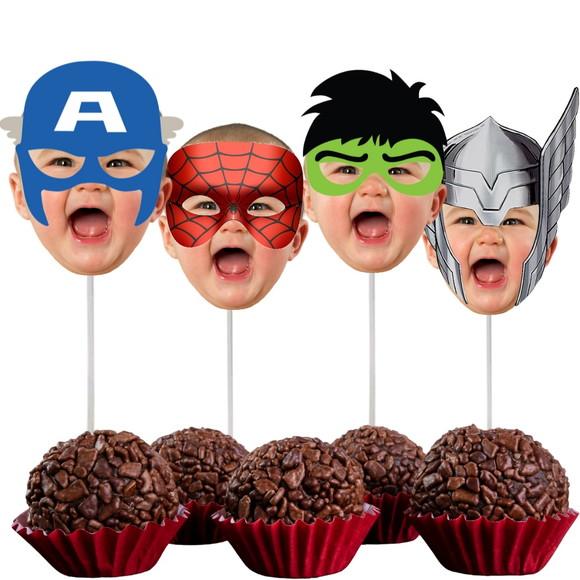 Toppers Super-heróis com Foto de Rostinhos.