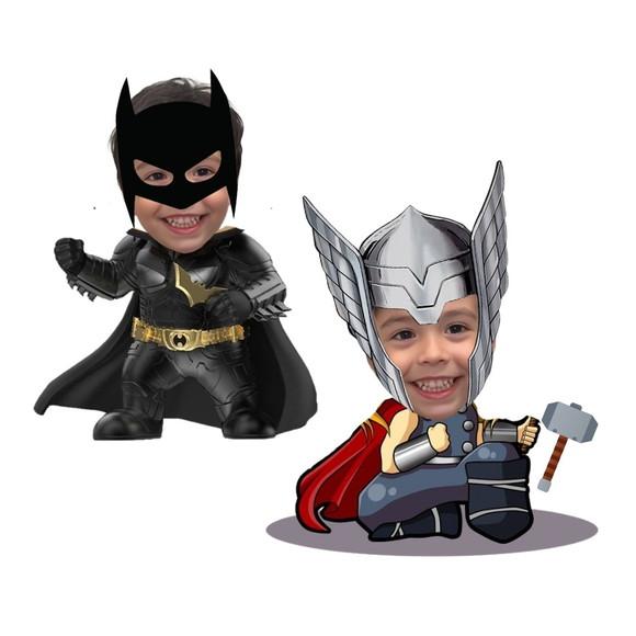 Toppers Super-heróis com Foto para Docinhos, Petiscos e Cupc