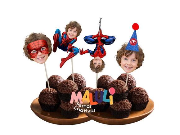 Toppers Tag Homem Aranha com Sua Foto para Doces