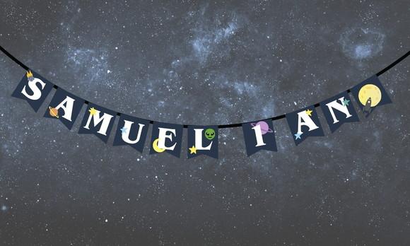 Varal Bandeirola com Nome Astronauta Espaço Galaxia