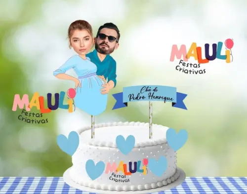 Chá de Bebê Menino Topo de Bolo com Fotos + Nome