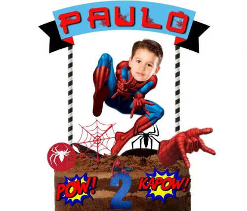Homem Aranha com Sua Foto no Topo de Bolo Super Heróis
