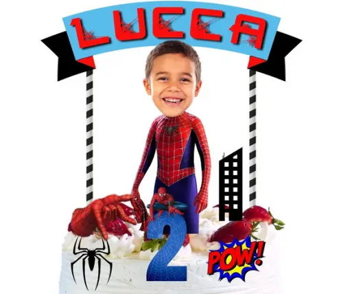 Homem Aranha com Sua Foto no Topo de Bolo Super Heróis