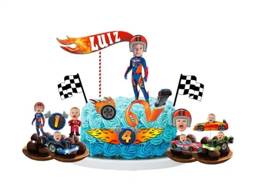 Hot Wheels Topo de Bolo + 20 Toppers para Docinhos com Foto