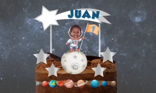 Kit Astronauta com Foto Topo de Bolo + 20 Tags para Docinhos