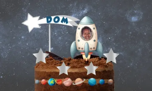 Kit Astronauta com Foto Topo de Bolo + 20 Toppers para Doces
