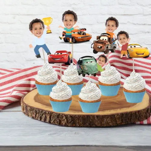 Kit Carros Mcqueen Topo de Bolo + 20 Toppers Doces com Fotos