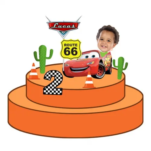 Kit Carros Mcqueen Topo de Bolo + 20 Toppers Doces com Fotos