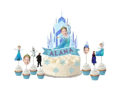 Kit Frozen Topo de Bolo + 20 Toppers para Doces com Fotos