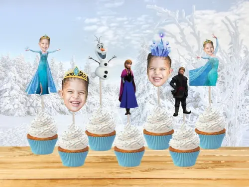 Kit Frozen Topo de Bolo + 20 Toppers para Doces com Fotos
