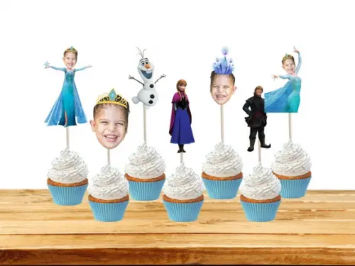 Kit Frozen Topo de Bolo + 20 Toppers para Doces com Fotos