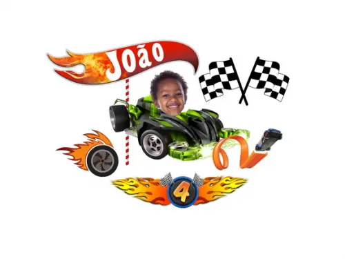 Kit Hot Wheels Topo de Bolo + 20 Tags para Docinhos com Foto