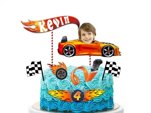 Kit Hot Wheels Topo de Bolo + 20 Toppers para Docinhos