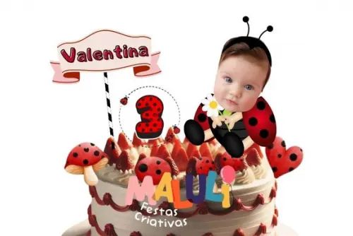 Kit Joaninha Topo de Bolo + 20 Tags para Docinhos com Foto